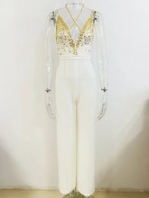 HIGH STREET Newest Fashion Summer 2024 Designer Women Spaghetti Strap Stunning Strass Stone Didmonds Beading Straight Jumpsuit